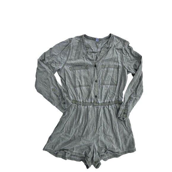Old Navy Womens Green Button-Up Romper With Long Sleeves & Elastic Waist - Size - Picture 1 of 5